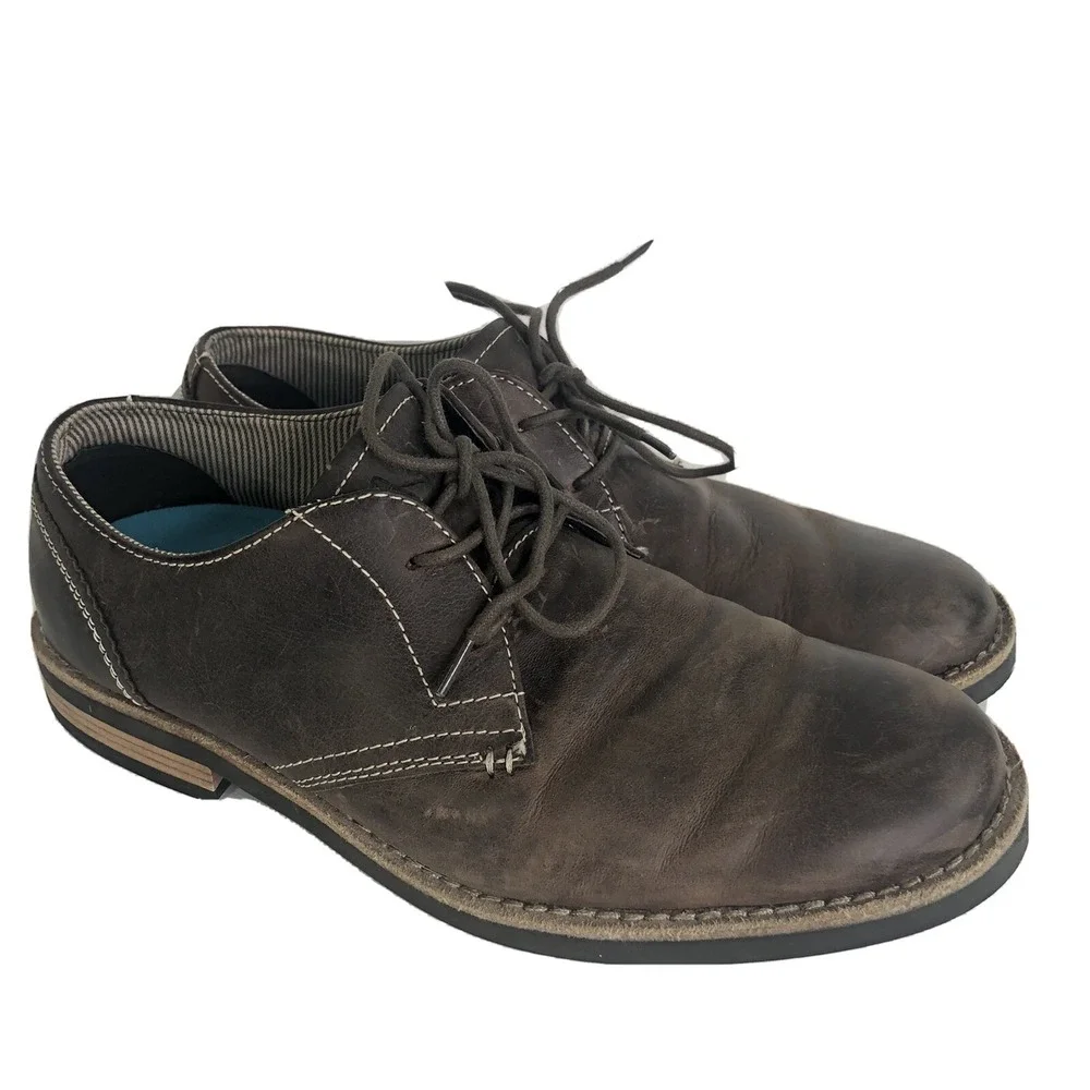 Penguin Waylon Mens Distressed Brown Leather Oxford Shoes‎ Size 9 Lace Up SH714